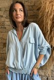 Basso Button Drape Batwing Shirt Baby Blue